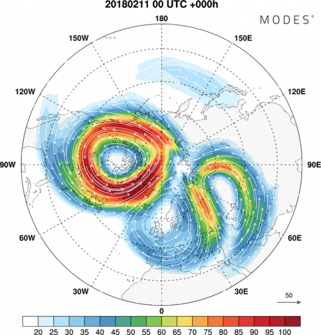 Stratospheric polar vortex Feb 2018